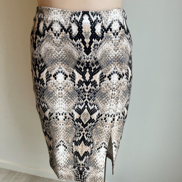 Witchery Ladies Cream & Black Snake Skin Print Stretch Midi Pencil Skirt Size 14 - Picture 10 of 12